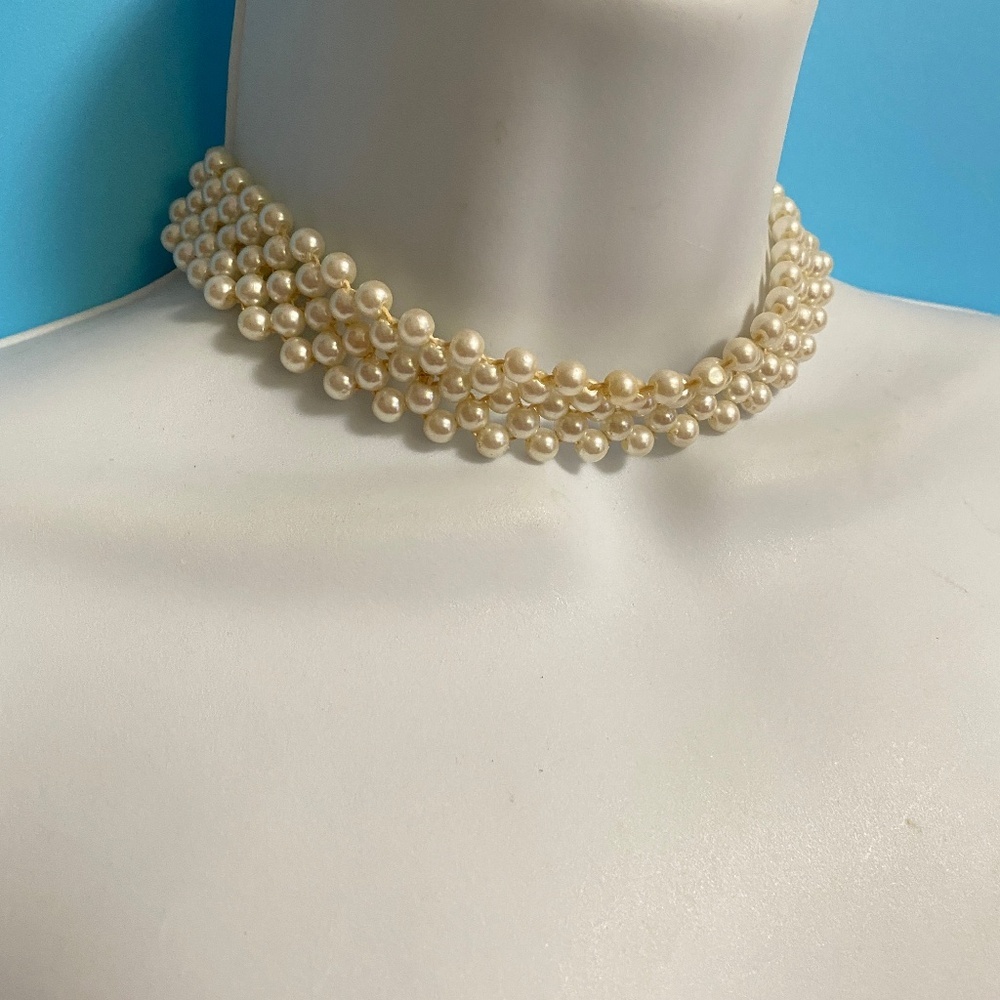 Vtg HONG KONG Faux Pearl Choker Necklace